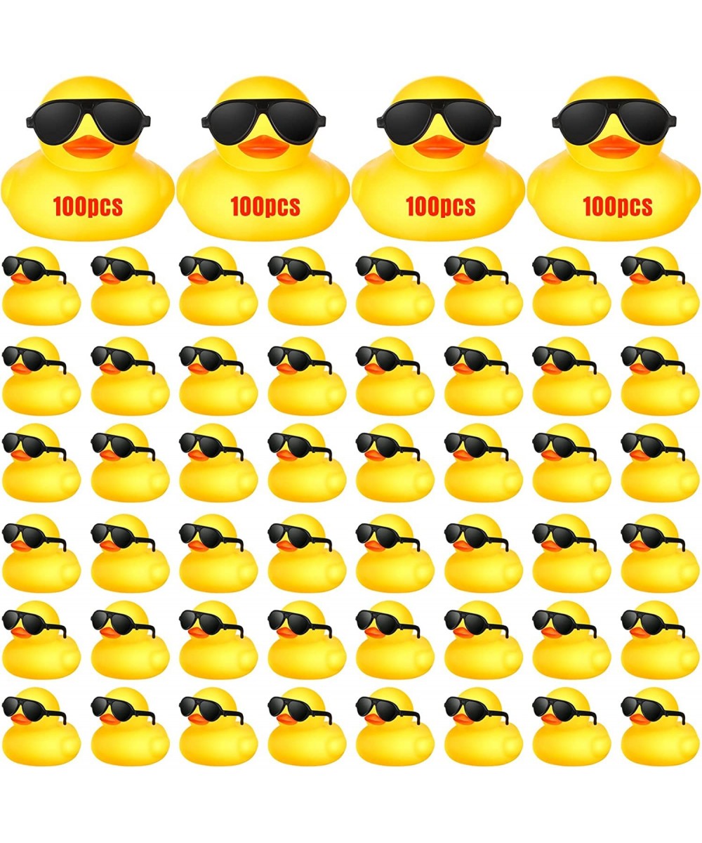 100 Pcs Yellow Rubber Ducks Bulk with 100 Sunglasses Bath Toys Bathtub Mini Ducks Float Squeak Tiny Ducks for Kids Party Favo...