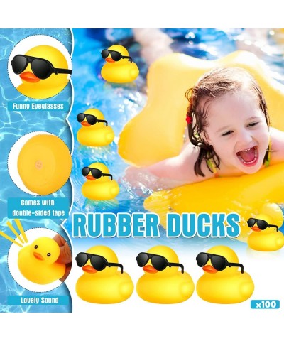 100 Pcs Yellow Rubber Ducks Bulk with 100 Sunglasses Bath Toys Bathtub Mini Ducks Float Squeak Tiny Ducks for Kids Party Favo...