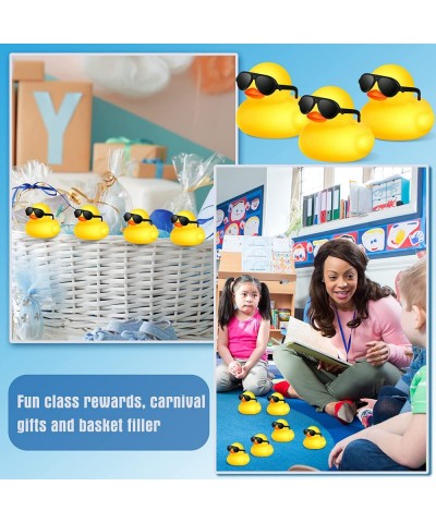 100 Pcs Yellow Rubber Ducks Bulk with 100 Sunglasses Bath Toys Bathtub Mini Ducks Float Squeak Tiny Ducks for Kids Party Favo...