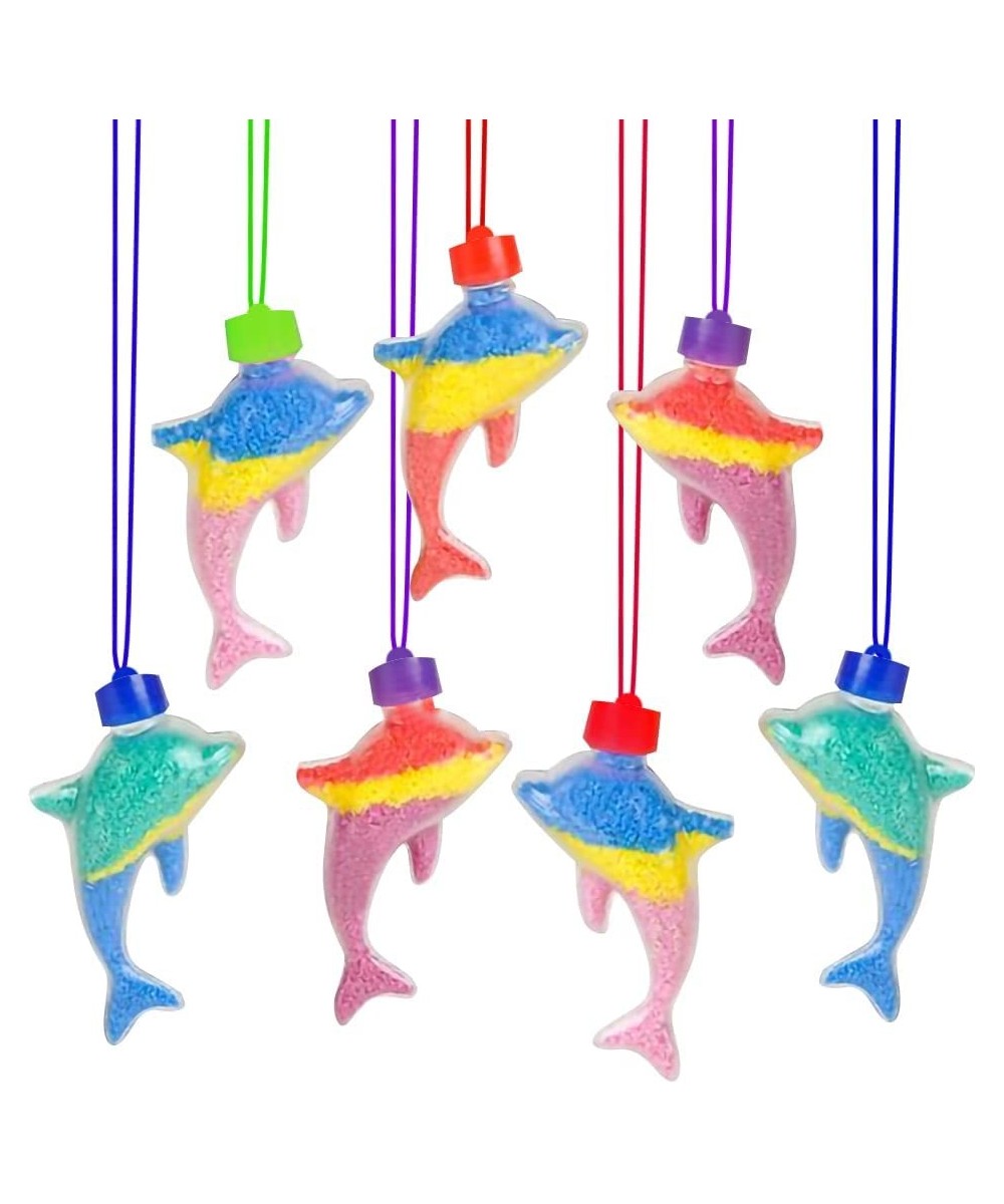 Dolphin Sand Art Bottle Necklaces Pack of 12 Sand Art Craft Kit with Dolphin Shaped Bottles Craft Party Supplies and Party Fa...