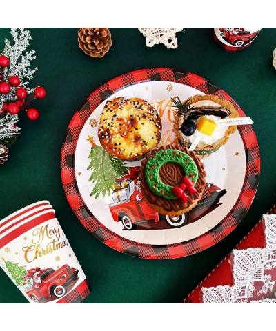 Christmas Party Supplies Serves 24 Large Christmas Paper Plates Buffalo Plaid Napkins Christmas Banner Party Cups and Utensil...