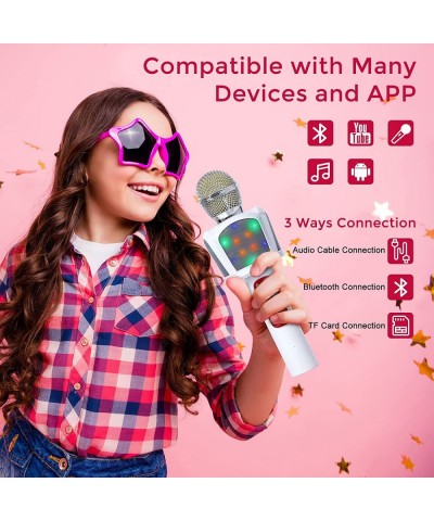 Kids Karaoke Microphone Machines Toy for 3-12 Year Girls Boys 5 in 1 Wireless Microphone Bluetooth with LED Lights Portable H...