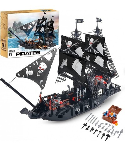 Black Pirate Ship Building Kit with 5 Mini Pirates Figures Pirate Ships Toy Model Set for Teens and Adult Creative Pirates Th...