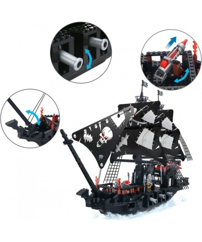 Black Pirate Ship Building Kit with 5 Mini Pirates Figures Pirate Ships Toy Model Set for Teens and Adult Creative Pirates Th...