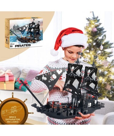 Black Pirate Ship Building Kit with 5 Mini Pirates Figures Pirate Ships Toy Model Set for Teens and Adult Creative Pirates Th...