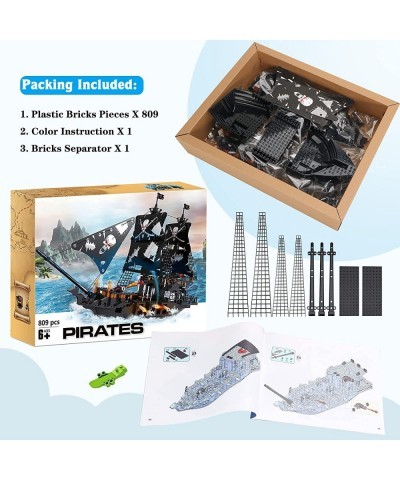 Black Pirate Ship Building Kit with 5 Mini Pirates Figures Pirate Ships Toy Model Set for Teens and Adult Creative Pirates Th...