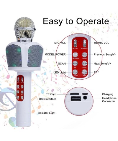 Kids Karaoke Microphone Machines Toy for 3-12 Year Girls Boys 5 in 1 Wireless Microphone Bluetooth with LED Lights Portable H...