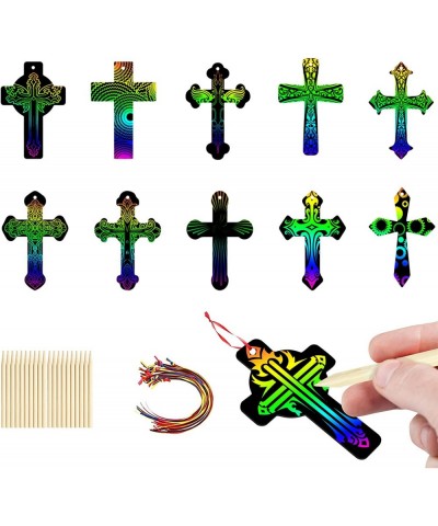 80 Pcs Scratch Cross Ornaments Magic Art Rainbow Color Craft Kit for Kids Magic Scratch Party Favors DIY Art Craft Kit for Bo...