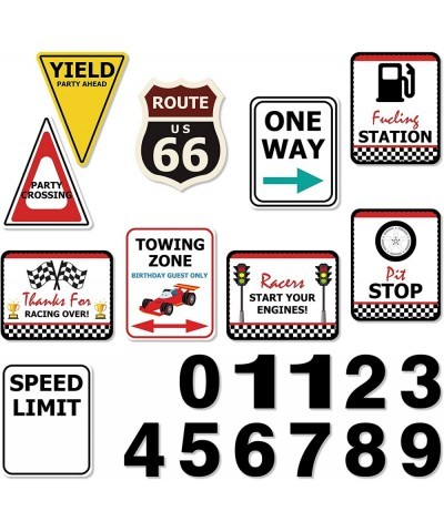 Checkered Racing Party Decorations - 10PCS Funny Race Car Signs for Boys Paper Road Route Traffic Directions Cutout Signs Par...