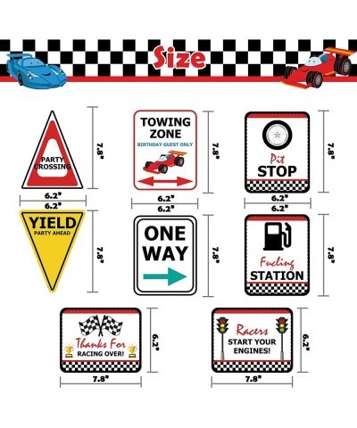 Checkered Racing Party Decorations - 10PCS Funny Race Car Signs for Boys Paper Road Route Traffic Directions Cutout Signs Par...