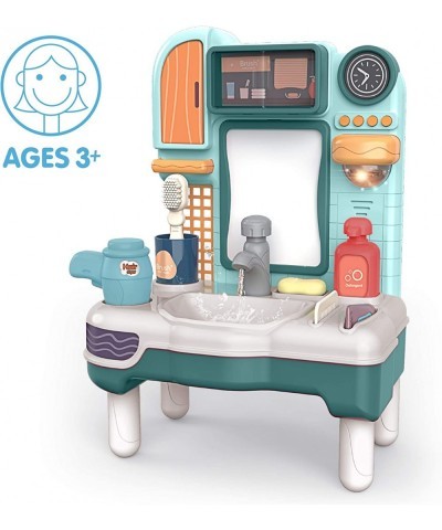 Kids' Wash Up Sink Pretend Playset Bathroom Vanity Mirror with Sink and Running Water and Light Realistic Playset with Toy Ba...