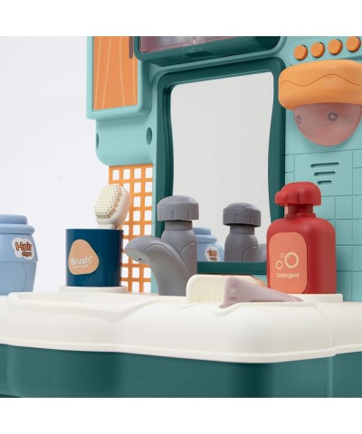 Kids' Wash Up Sink Pretend Playset Bathroom Vanity Mirror with Sink and Running Water and Light Realistic Playset with Toy Ba...