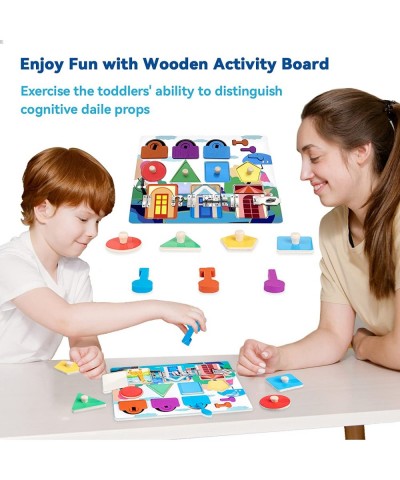 Montessori Busy Board Shape Sorter Educational Toy for Toddlers Wooden Latches Board Latch Sensory Puzzles Gifts for 1 2 3 4 ...