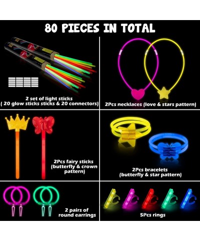 80Pcs Glow Sticks Rock Star Party Favors Shiny Necklaces Bracelets Rings Fairy Light Sticks Bulk Party Supplies for 80's 90's...