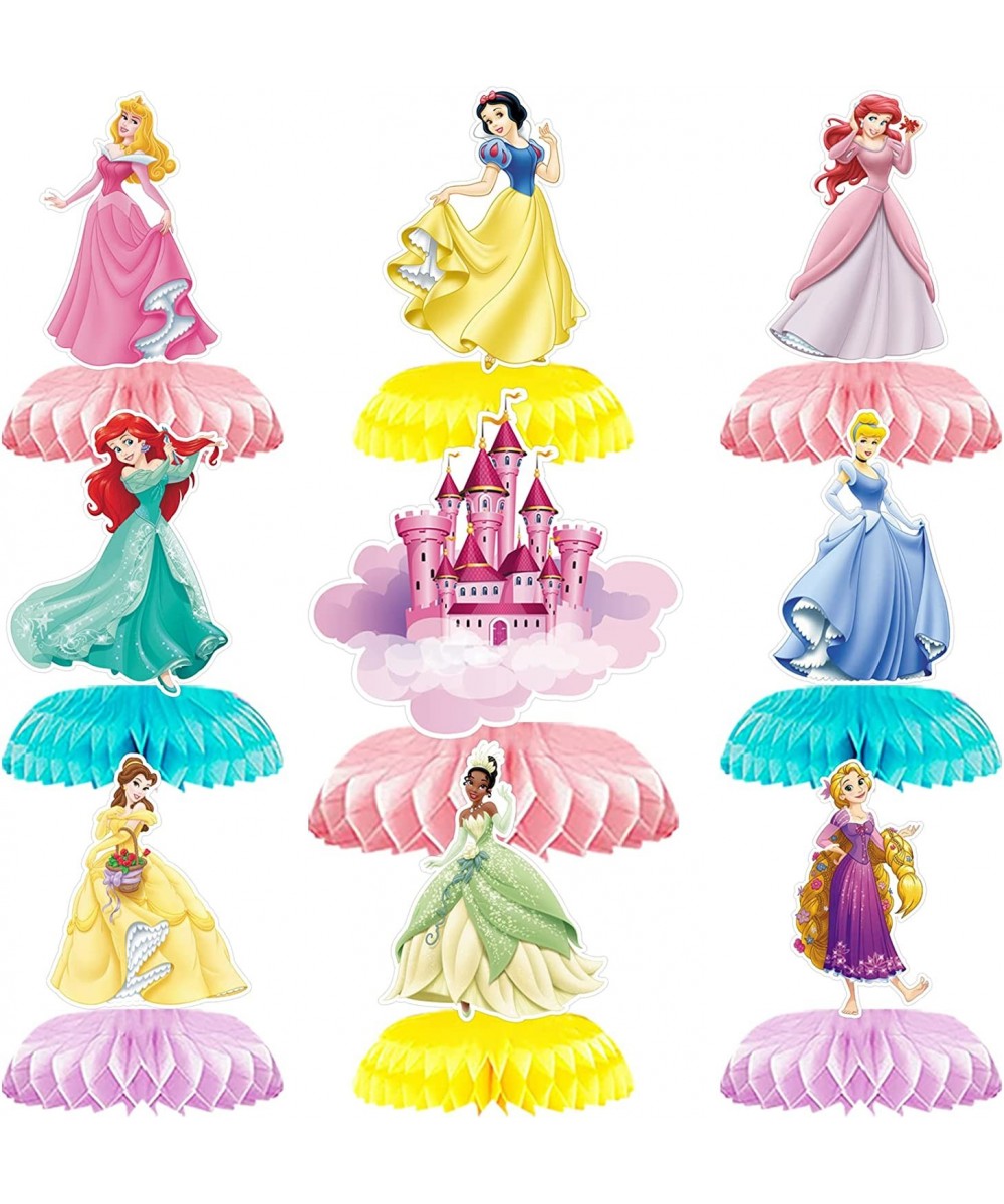 9 Pieces Princess Theme Party Table Decorations 3D Colorful Cartoon Princess Honeycomb Centerpieces Kids' Birthday Party Supp...