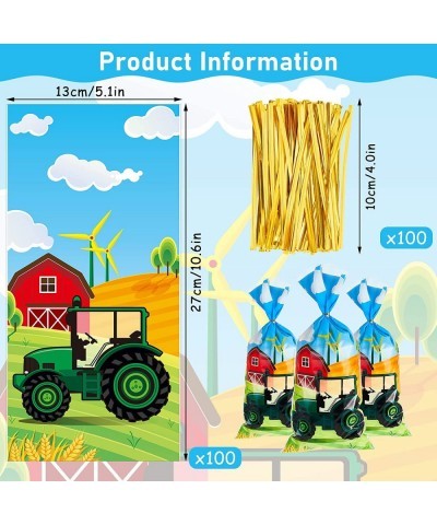 100 Pcs Tractor Party Cellophane Farm Tractor Party Favors Tractor Party Supplies for Birthday Gift Wrapping Baby Shower Trac...