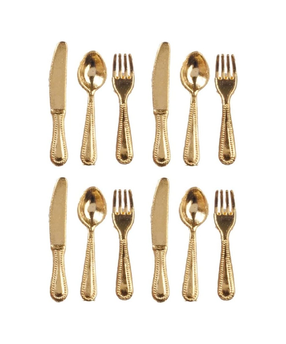 Melody Jane Dollhouse Gold Cutlery Set 4 Place Settings Dining Room Tableware Miniature $16.32 Dollhouse Accessories