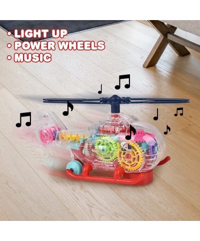 Light Up Transparent Toy Helicopter for Kids 1PC Bump and Go Toy Car with Colorful Moving Gears Music and LED Effects Fun Edu...