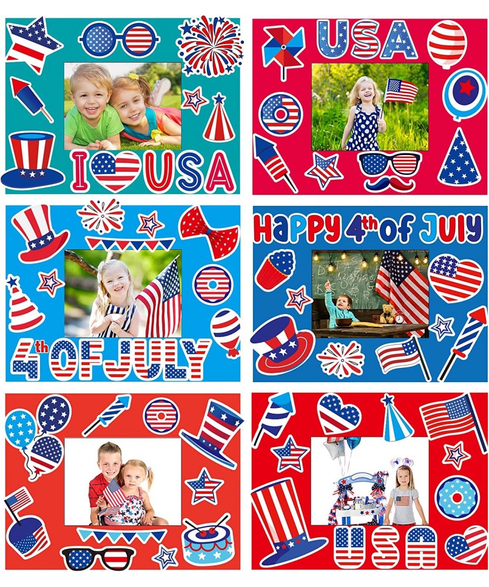 30 Packs 4th of July Picture Frame Craft Patriotic Craft for Kids with Star USA Flag Art Stickers Home Classroom Day-Care Kin...