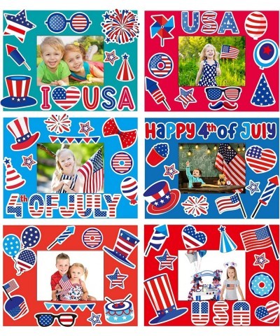 30 Packs 4th of July Picture Frame Craft Patriotic Craft for Kids with Star USA Flag Art Stickers Home Classroom Day-Care Kin...