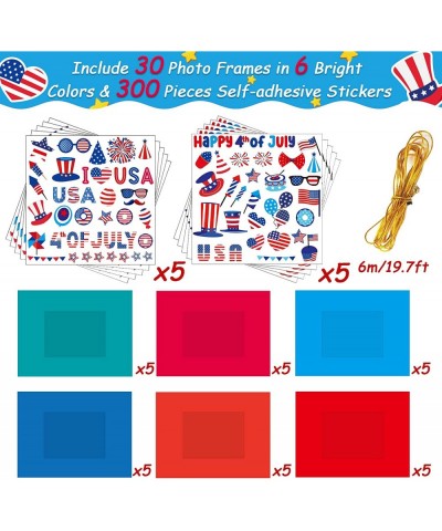 30 Packs 4th of July Picture Frame Craft Patriotic Craft for Kids with Star USA Flag Art Stickers Home Classroom Day-Care Kin...