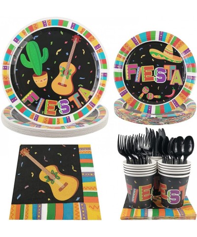 Fiesta Party Supplies - Serves 16 Guest -Includes Plates Knives Spoons Forks Cups Napkins Mexican Party Pack for Fiesta Theme...