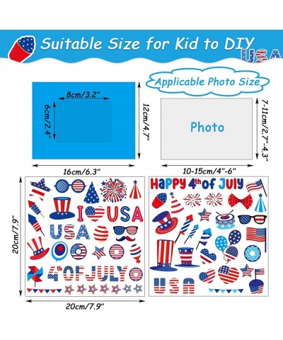 30 Packs 4th of July Picture Frame Craft Patriotic Craft for Kids with Star USA Flag Art Stickers Home Classroom Day-Care Kin...