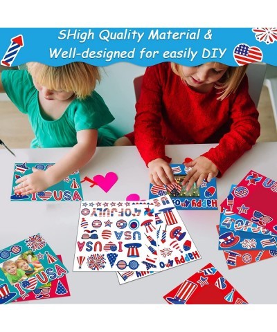 30 Packs 4th of July Picture Frame Craft Patriotic Craft for Kids with Star USA Flag Art Stickers Home Classroom Day-Care Kin...