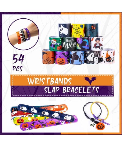 Halloween Party Favors Halloween Slap Bracelets For Kids Set 54Pcs Snap Bracelet Bulk With Print And Zipper Bracelets Silicon...