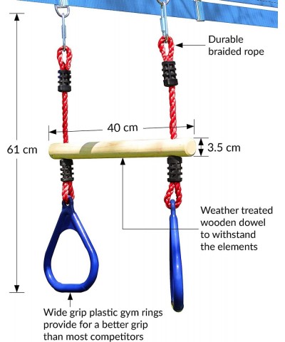 Trapeze Swing Bar with Gymnastic Rings - Ninja Warrior Accessories for Ninja Slackline Obstacle Course - Monkey Bars for Kids...