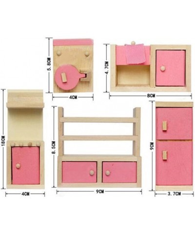 Wooden Dollhouse Furniture Set Including Kitchen Bathroom Bedroom Kid Room for Dollhouse Pink Color $48.86 Dollhouse Accessories