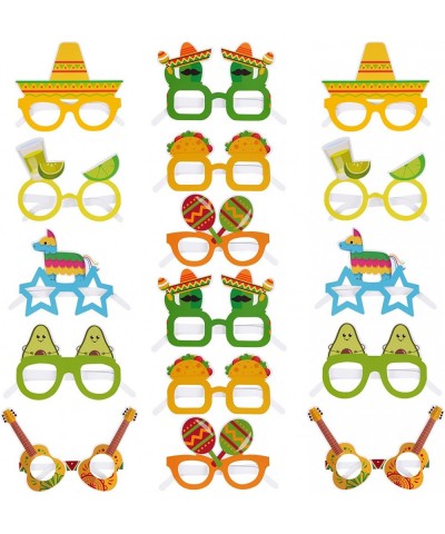 16Pcs Cinco De Mayo Paper Eyeglasses Mexican Themed Paper Eyewear Taco Guitar Sombrero Llama Avocado Photo Props for Fiesta B...