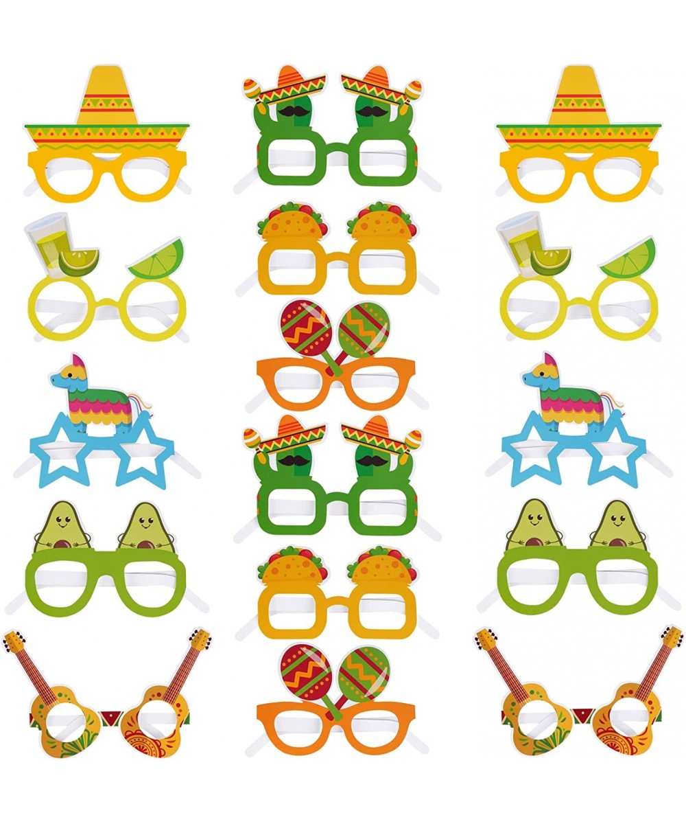 16Pcs Cinco De Mayo Paper Eyeglasses Mexican Themed Paper Eyewear Taco Guitar Sombrero Llama Avocado Photo Props for Fiesta B...