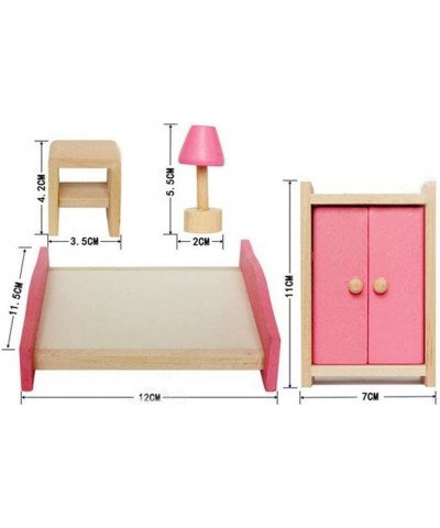 Wooden Dollhouse Furniture Set Including Kitchen Bathroom Bedroom Kid Room for Dollhouse Pink Color $48.86 Dollhouse Accessories