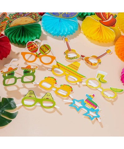 16Pcs Cinco De Mayo Paper Eyeglasses Mexican Themed Paper Eyewear Taco Guitar Sombrero Llama Avocado Photo Props for Fiesta B...