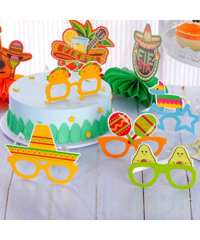 16Pcs Cinco De Mayo Paper Eyeglasses Mexican Themed Paper Eyewear Taco Guitar Sombrero Llama Avocado Photo Props for Fiesta B...