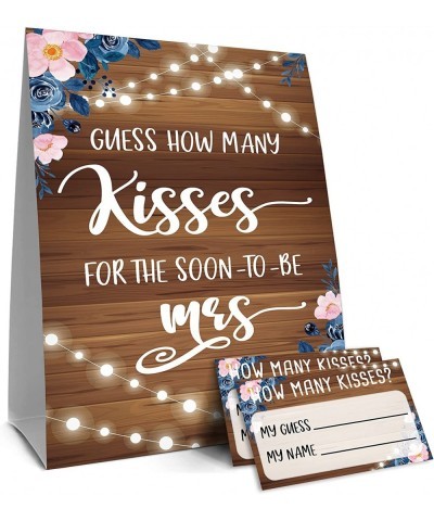 How Many Kisses Game Sign and Cards Decorations Party Favors For Bridal Showers Weddings Engagements ?1 Sign 50 Cards per Pac...