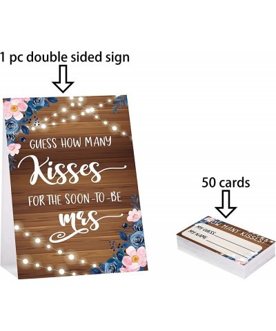 How Many Kisses Game Sign and Cards Decorations Party Favors For Bridal Showers Weddings Engagements ?1 Sign 50 Cards per Pac...