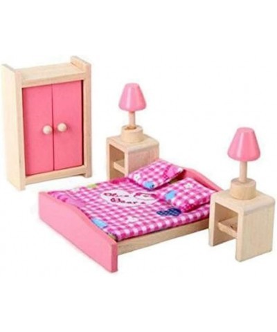 Wooden Dollhouse Furniture Set Including Kitchen Bathroom Bedroom Kid Room for Dollhouse Pink Color $48.86 Dollhouse Accessories