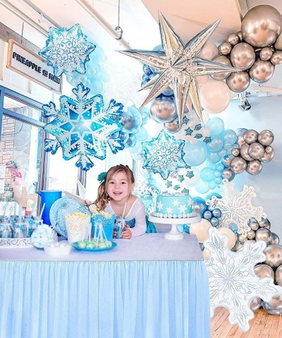 Winter Wonderland Balloon Garland arch kit 160 Pcs large Snowflake Chrome Blue white silver Balloons For Snow Queen Princess ...