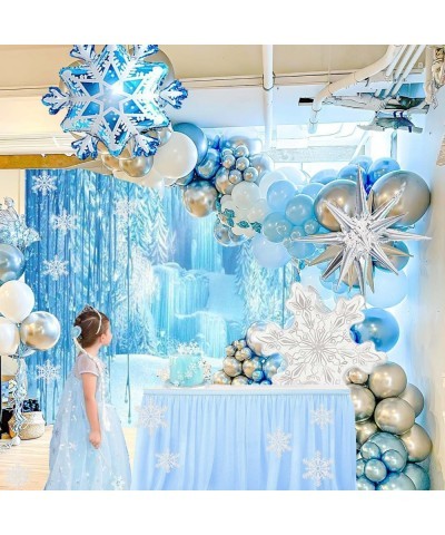 Winter Wonderland Balloon Garland arch kit 160 Pcs large Snowflake Chrome Blue white silver Balloons For Snow Queen Princess ...