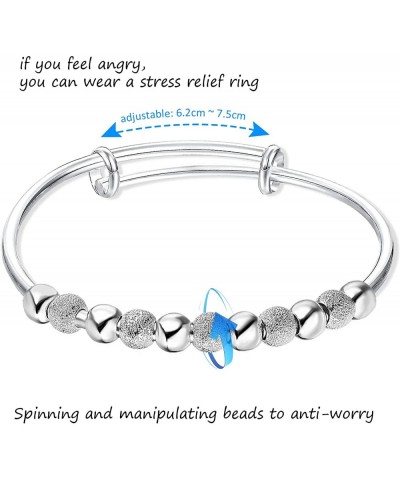 925 Sterling Silver Bangle Bracelets for Women Adjustable Fidget Beads Bracelet Anti Anxiety Spinner Bangle with Open Design ...