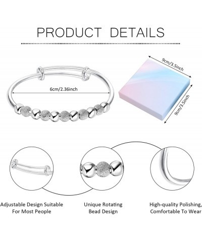 925 Sterling Silver Bangle Bracelets for Women Adjustable Fidget Beads Bracelet Anti Anxiety Spinner Bangle with Open Design ...