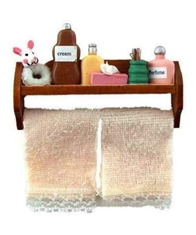 Dollhouse Pink Toiletries & Towels on Shelf Miniature Bathroom Accessory $16.49 Dollhouse Accessories