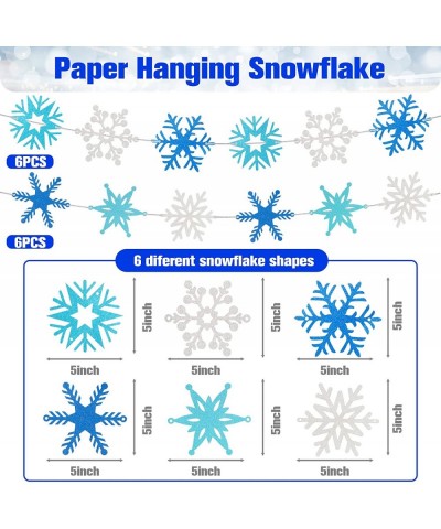 12PCS Winter Snowflake Decorations Glittery Christmas Snowflake Ornaments Hanging Paper Snowflake Garland 3 Colors for Winter...