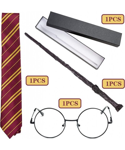 Harry Wand and Glasses Accessories 3pcs Cosplay Tie and Glasses Accessories Set with Wand Glasses Frame Tie for Halloween Dre...