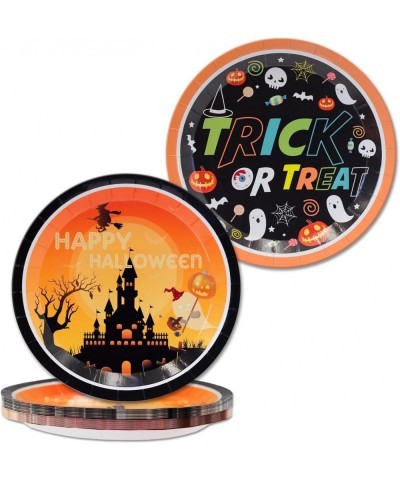 Halloween Paper Plates for Happy Spooky Night Party Table Decoration Supplies 9" Disposable Dinnerware Sets Black Round Desse...