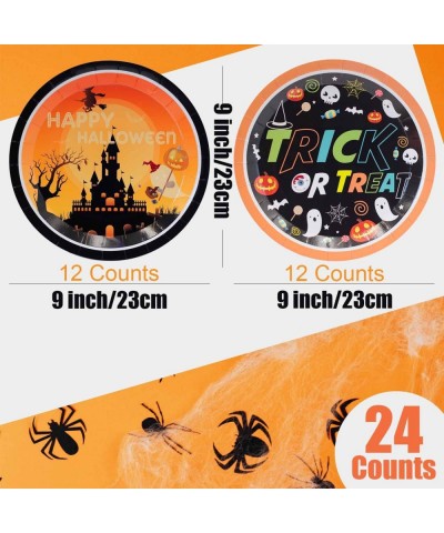 Halloween Paper Plates for Happy Spooky Night Party Table Decoration Supplies 9" Disposable Dinnerware Sets Black Round Desse...