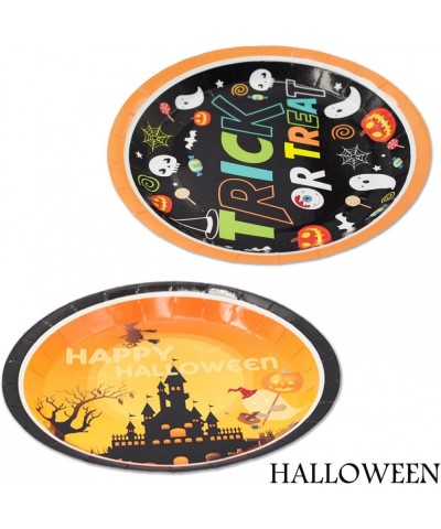 Halloween Paper Plates for Happy Spooky Night Party Table Decoration Supplies 9" Disposable Dinnerware Sets Black Round Desse...