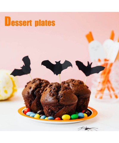 Halloween Paper Plates for Happy Spooky Night Party Table Decoration Supplies 9" Disposable Dinnerware Sets Black Round Desse...